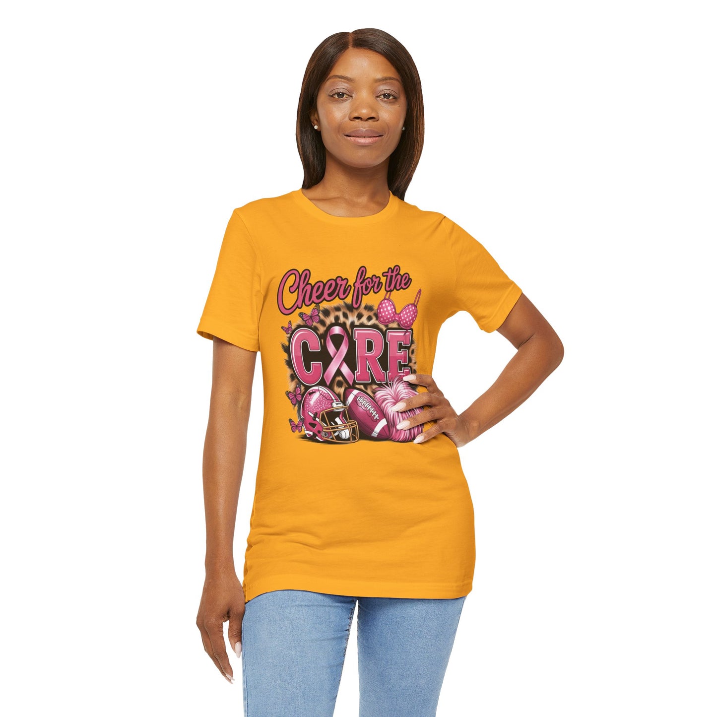 "Cheer for the Cure" Football T-Shirt | Pink Ribbon Breast Cancer Tee, Cancer Awareness Shirt, Breast Cancer Support T-Shirt, Game Day Tee, Fundraiser Apparel