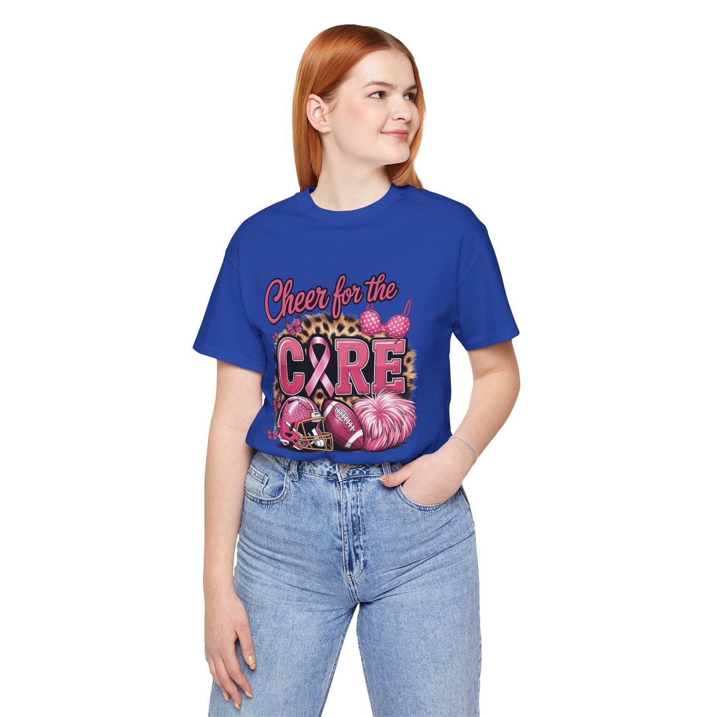 "Cheer for the Cure" Football T-Shirt | Pink Ribbon Breast Cancer Tee, Cancer Awareness Shirt, Breast Cancer Support T-Shirt, Game Day Tee, Fundraiser Apparel