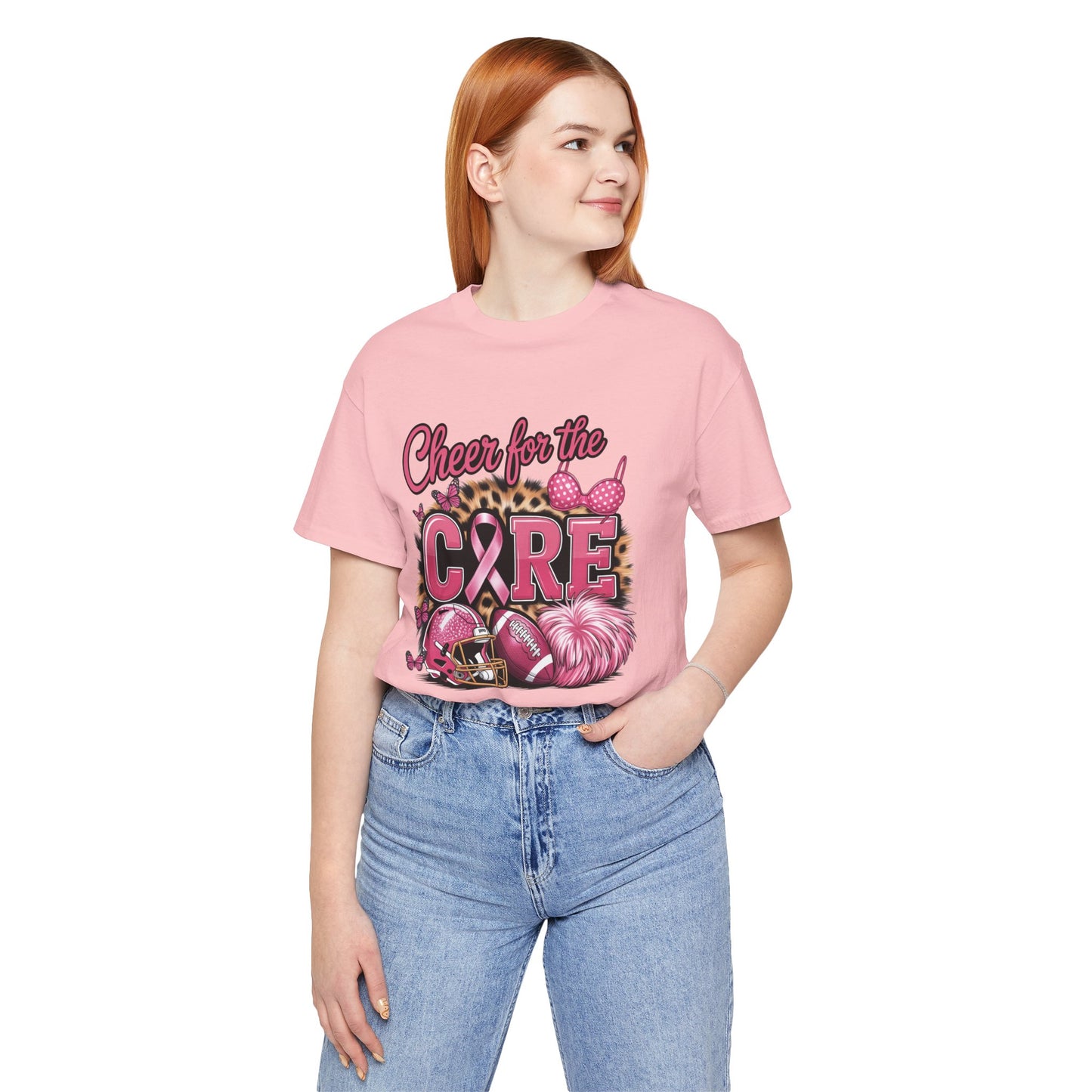 "Cheer for the Cure" Football T-Shirt | Pink Ribbon Breast Cancer Tee, Cancer Awareness Shirt, Breast Cancer Support T-Shirt, Game Day Tee, Fundraiser Apparel